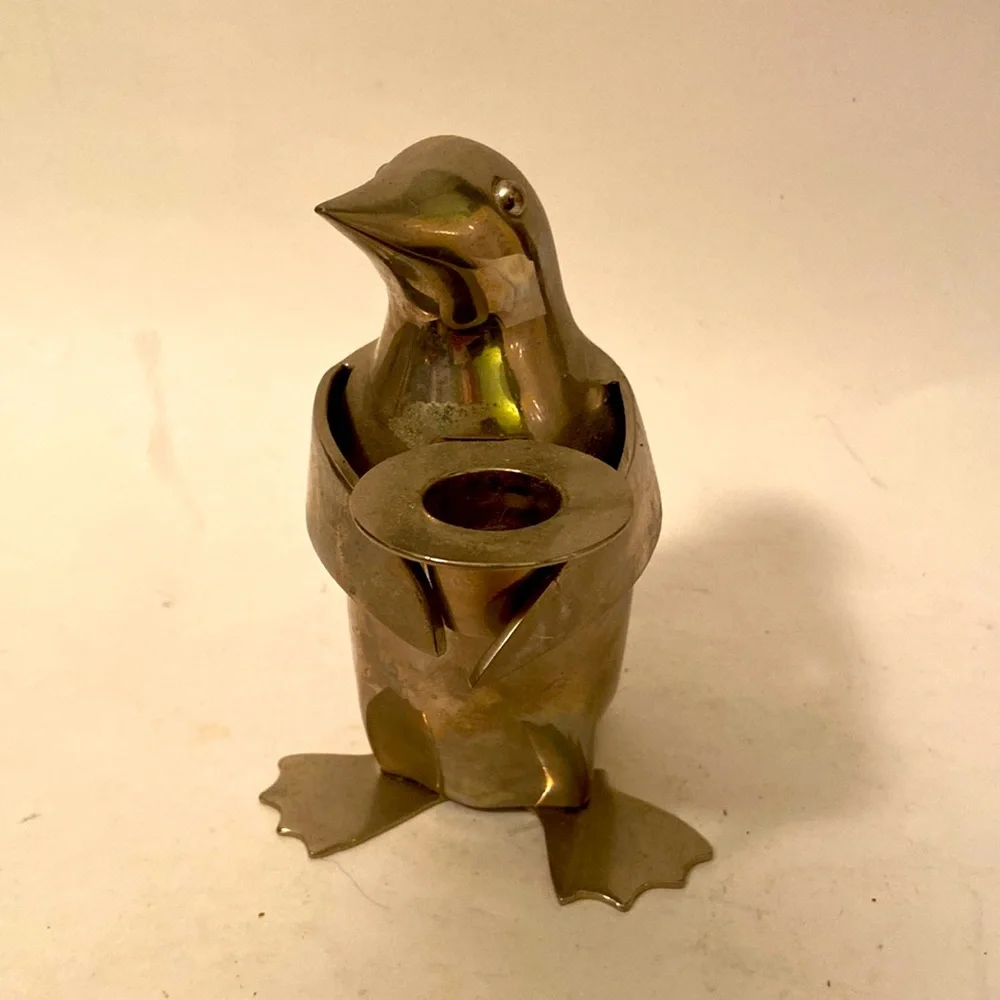 3 Restoration Hardware Heavy Silverplated PENGUIN Candleholders 5.5
